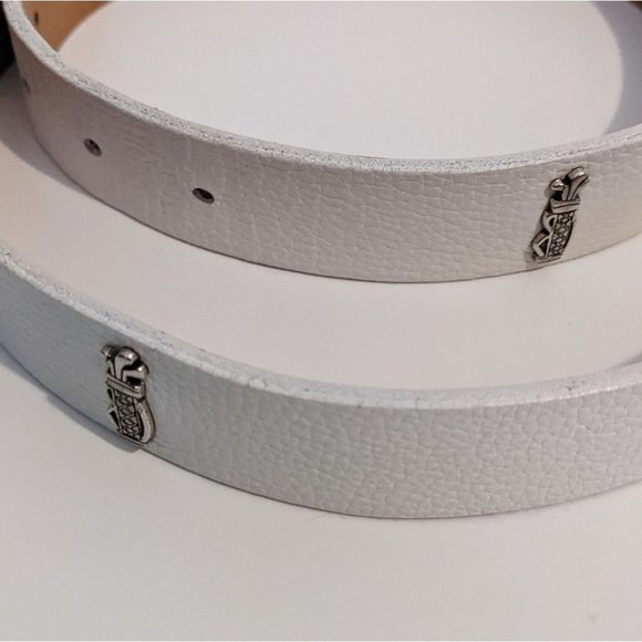 Canterbury White Real Leather Belt Decorated with  Silver Metal Golf Clubs Large - Picture 2 of 3
